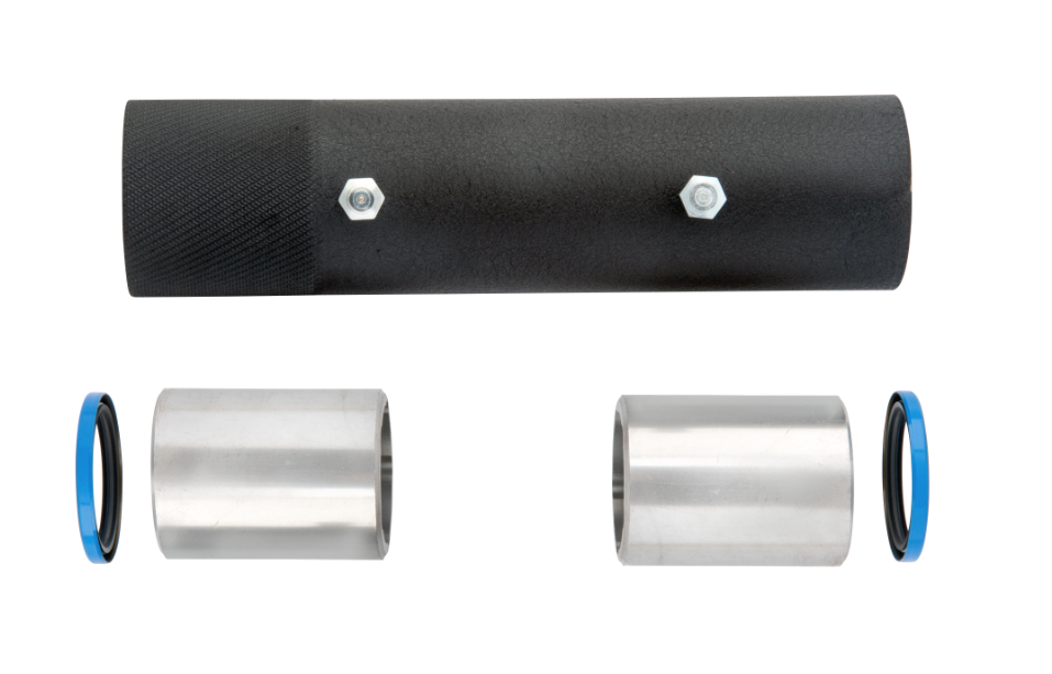 Black Extreme Cam tube above two metal bushings with blue seals