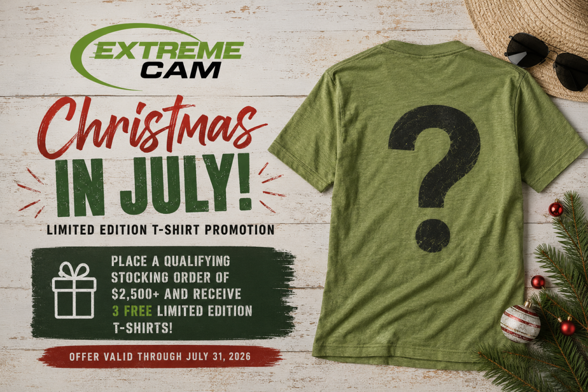 Extreme Cam Christmas in July limited edition t-shirt promotion graphic